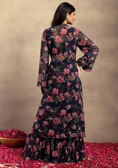 Stylish Top with Floral Print Sharara Set