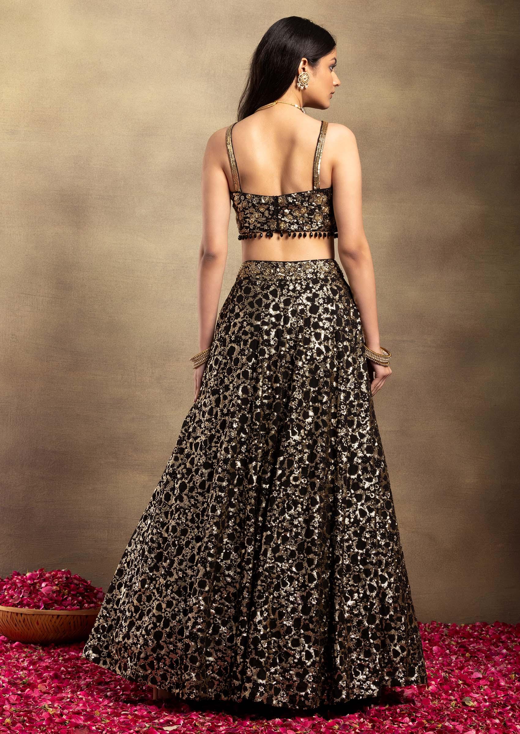 Silver And Black Sequence Embroidery Lehenga | Leemboodi