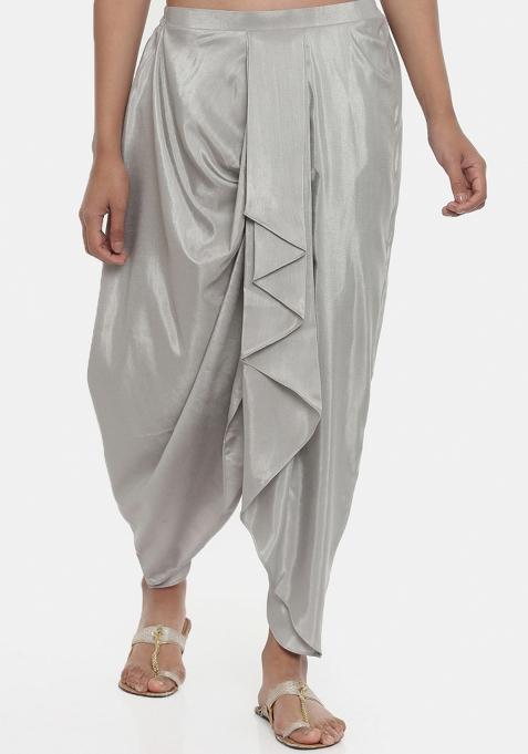 Silver Grey Solid Cotton Pant