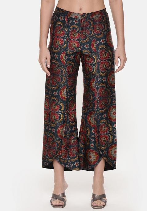 Red And Green And Printed Silk Pant