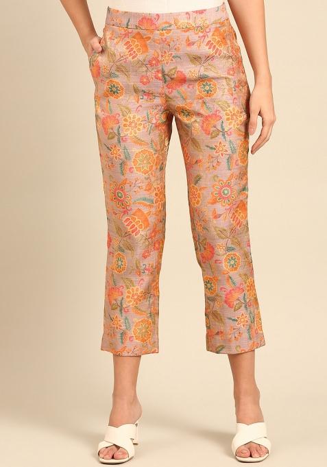 Pink Printed Silk Pant