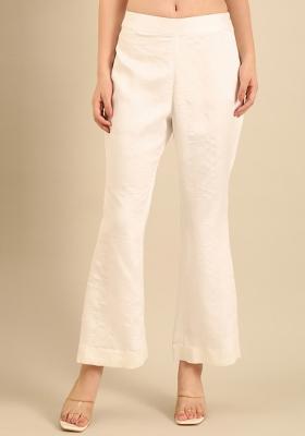 Ivory Solid Silk Pant