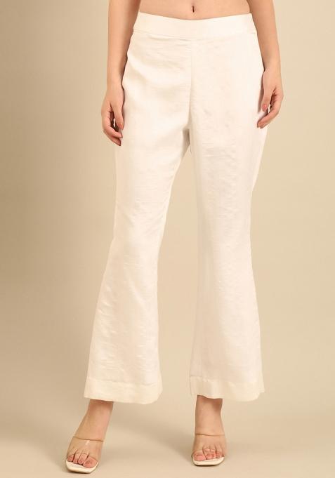 Ivory Solid Silk Pant