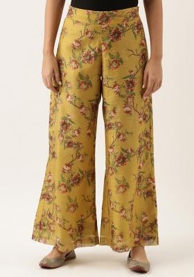 Mustard Printed Chanderi Pant