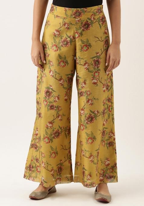 Mustard Printed Chanderi Pant