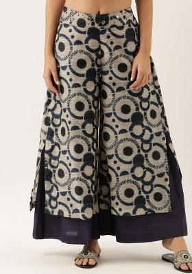 Blue Printed Chanderi Pant