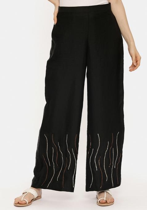 Black Embroidered Silk Pant