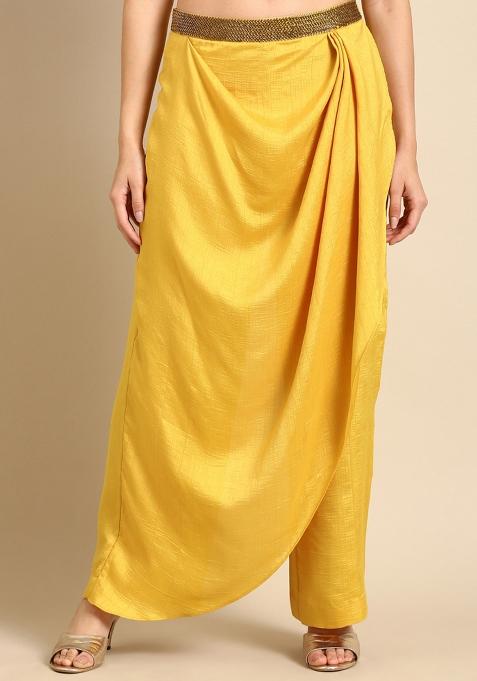 Yellow Solid Silk Pant