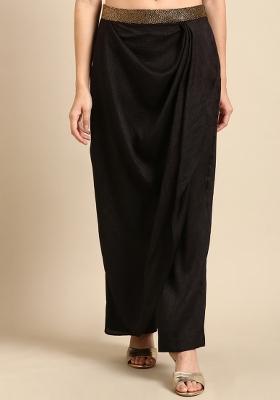 Black Solid Silk Pant