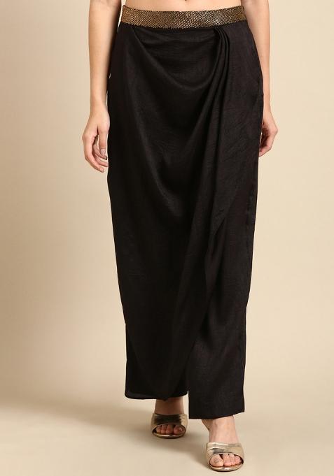 Black Solid Silk Pant