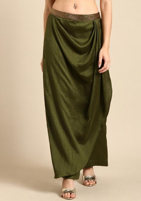 Mehendi Green Solid Silk Pant