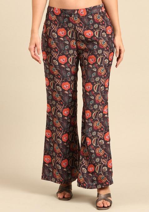 Brown And Black Printed Muslin Pant