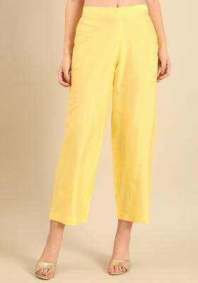 Yellow Solid Cotton Pant