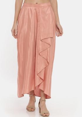 Peach Solid Silk Pant