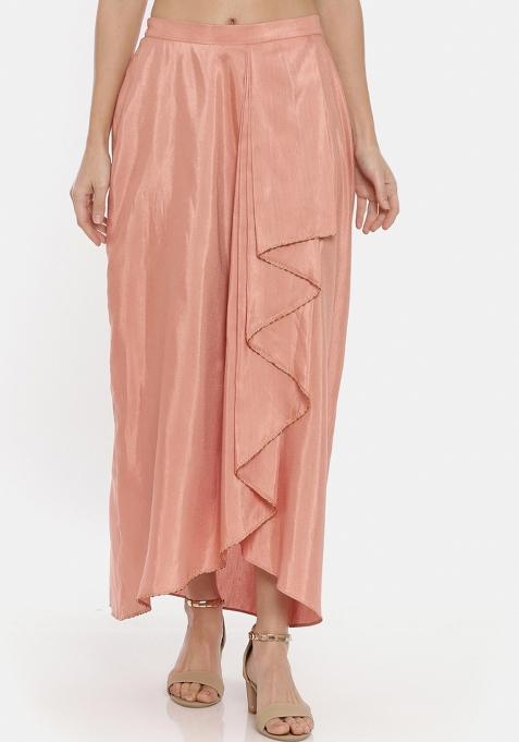 Peach Solid Silk Pant