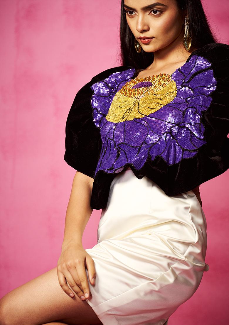 White And Black Floral Embroidered Dress