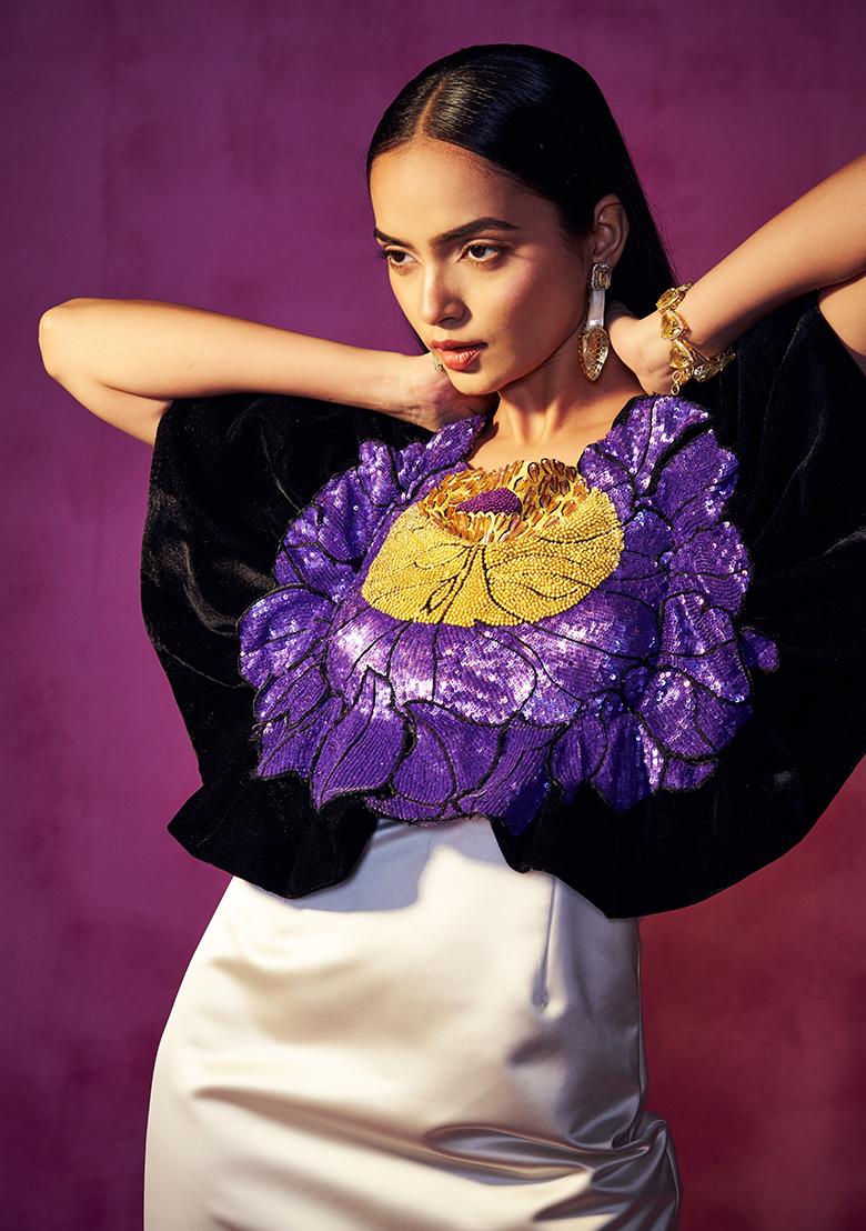 White And Black Floral Embroidered Dress
