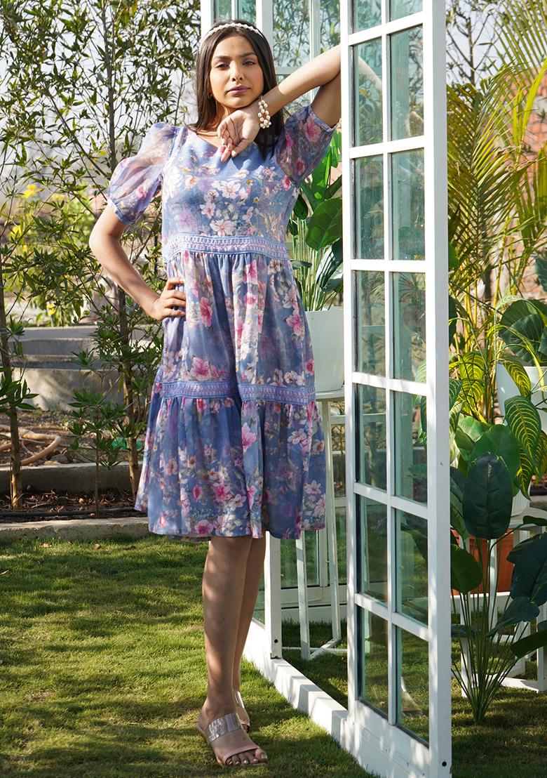 Blue Floral Print Dress