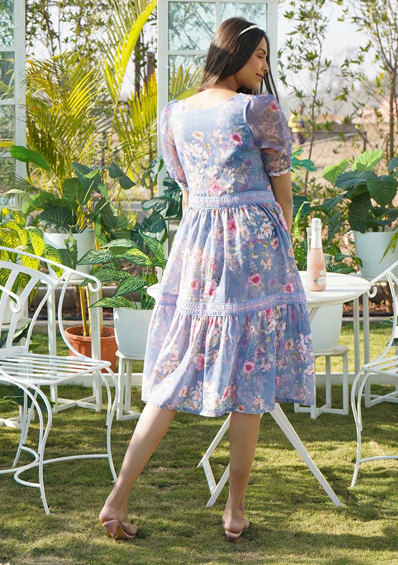 Blue Floral Print Dress