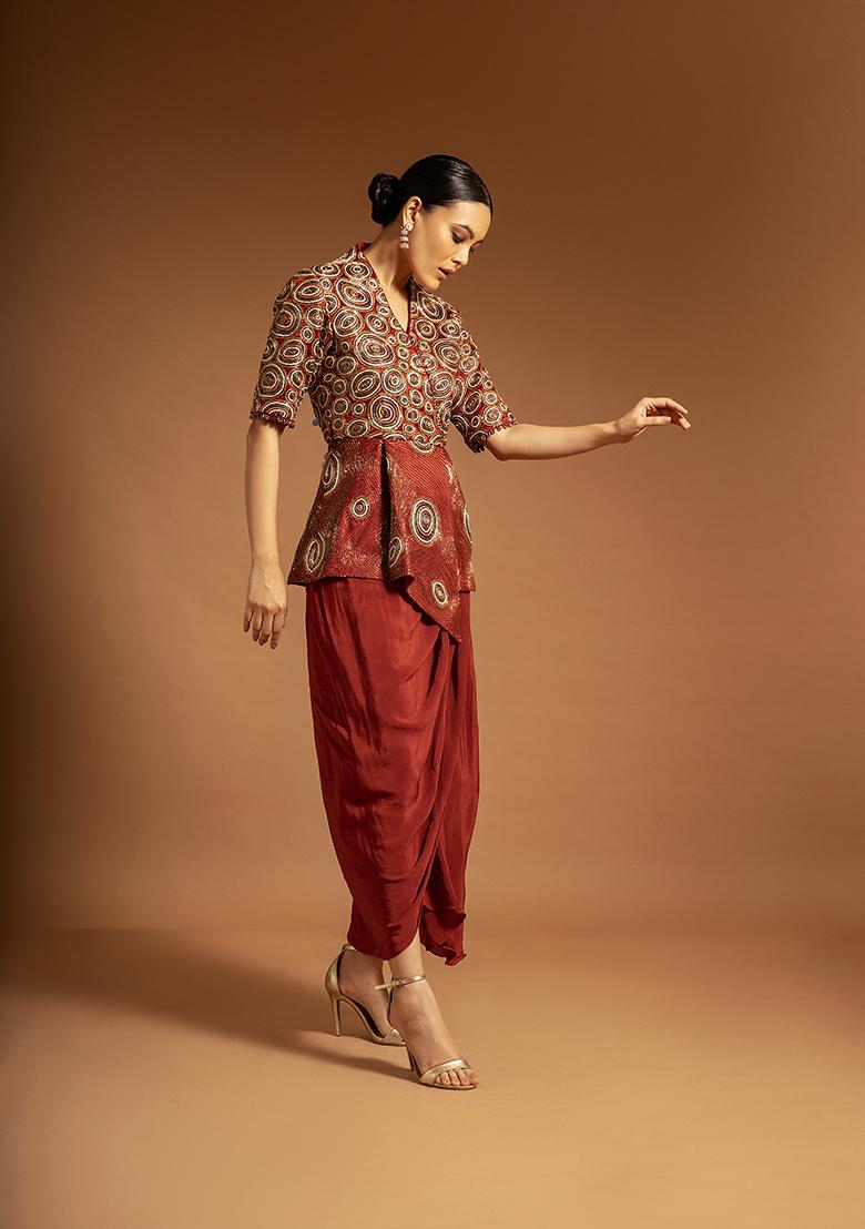 Maroon Cutdana Bead Embroidered Pure Satin Crepe Dress