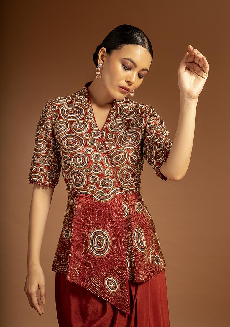 Maroon Cutdana Bead Embroidered Pure Satin Crepe Dress