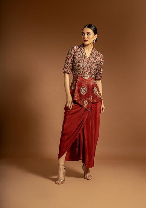 Maroon Cutdana Bead Embroidered Pure Satin Crepe Dress