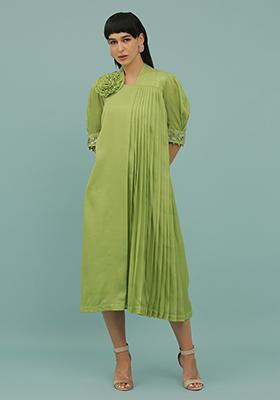 Mint Green Sequin Embellished Silk Blend Dress