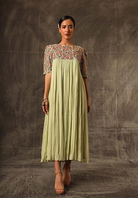 Mint Green Cut Pipe Work Jute Georgette Dress