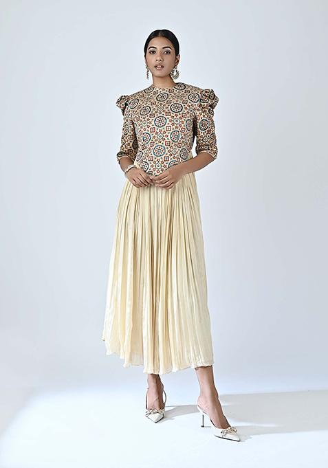 Beige Cutdana Embroidered Muslin Silk Dress