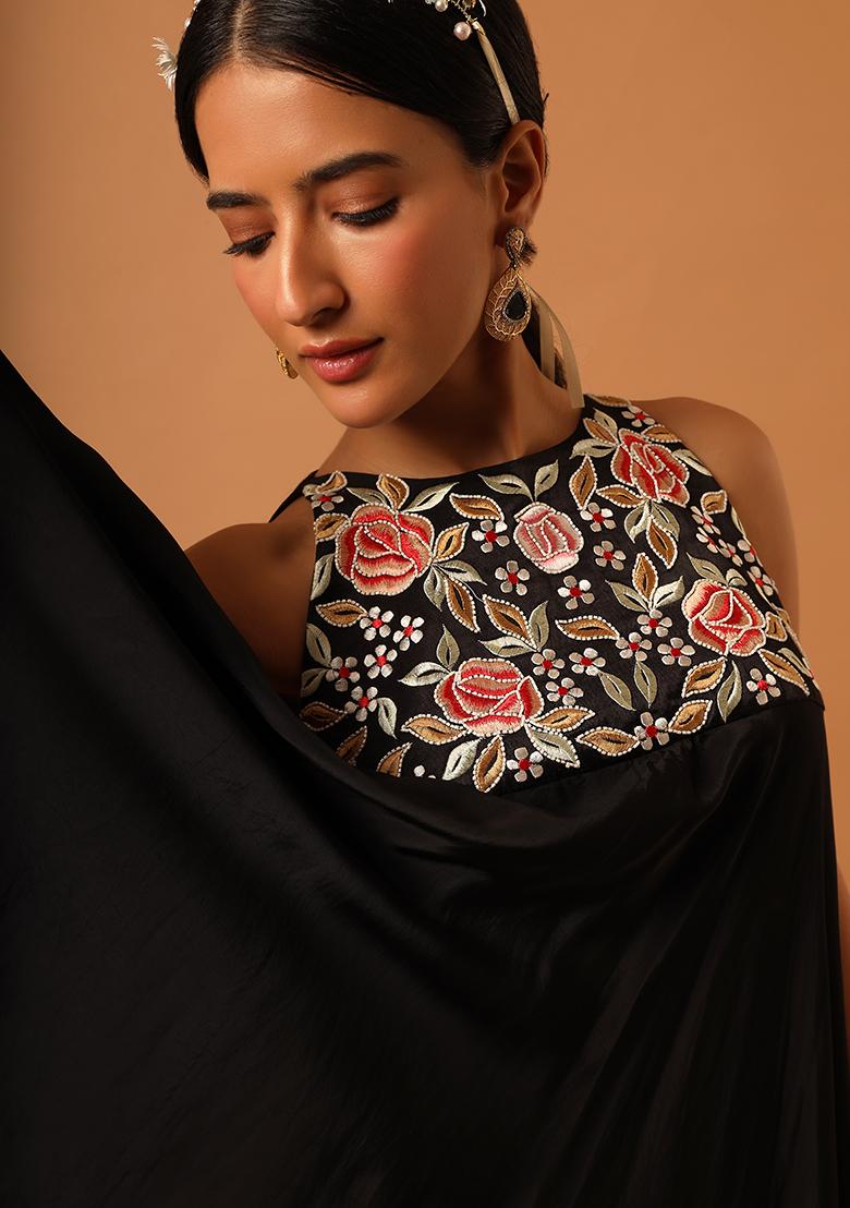 Black Cut Pipe Work Gajji Silk Dress