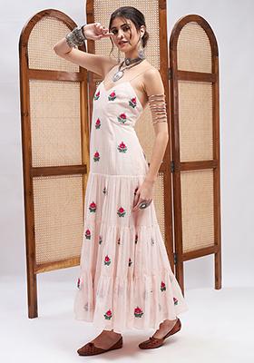 Pink Resham Embroidered Pure Silk Chanderi Gown