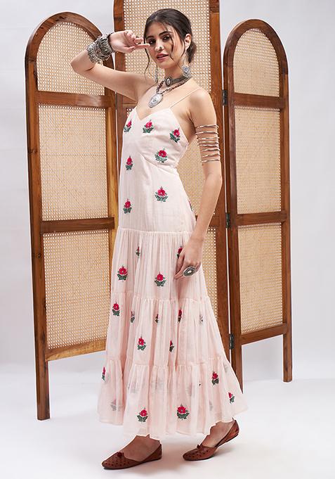 Pink Resham Embroidered Pure Silk Chanderi Gown