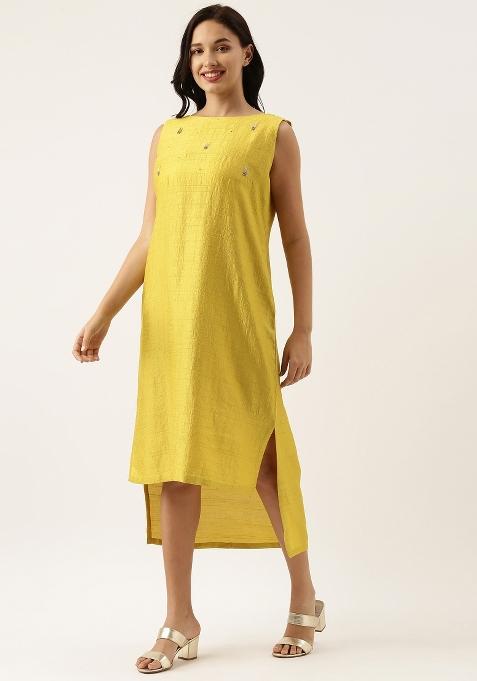 Yellow Solid Silk Dress