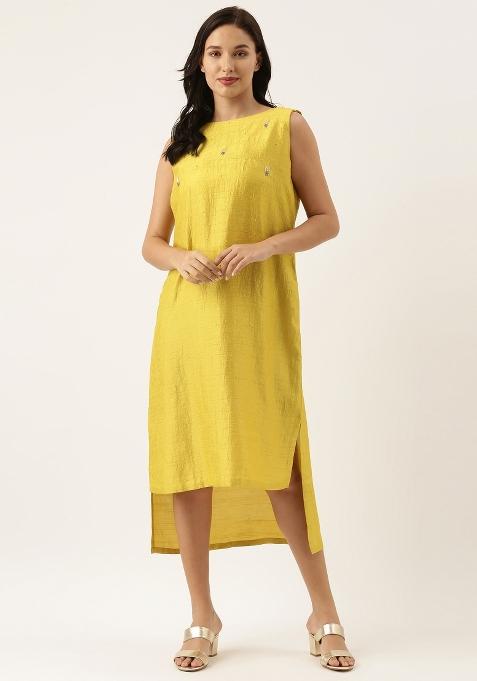 Yellow Solid Silk Dress