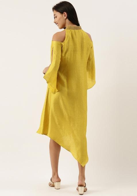Yellow Solid Silk Dress