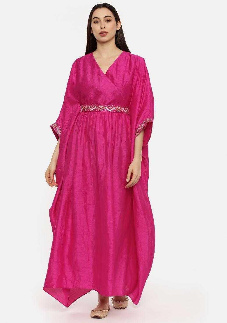 Pink Solid Silk Dress