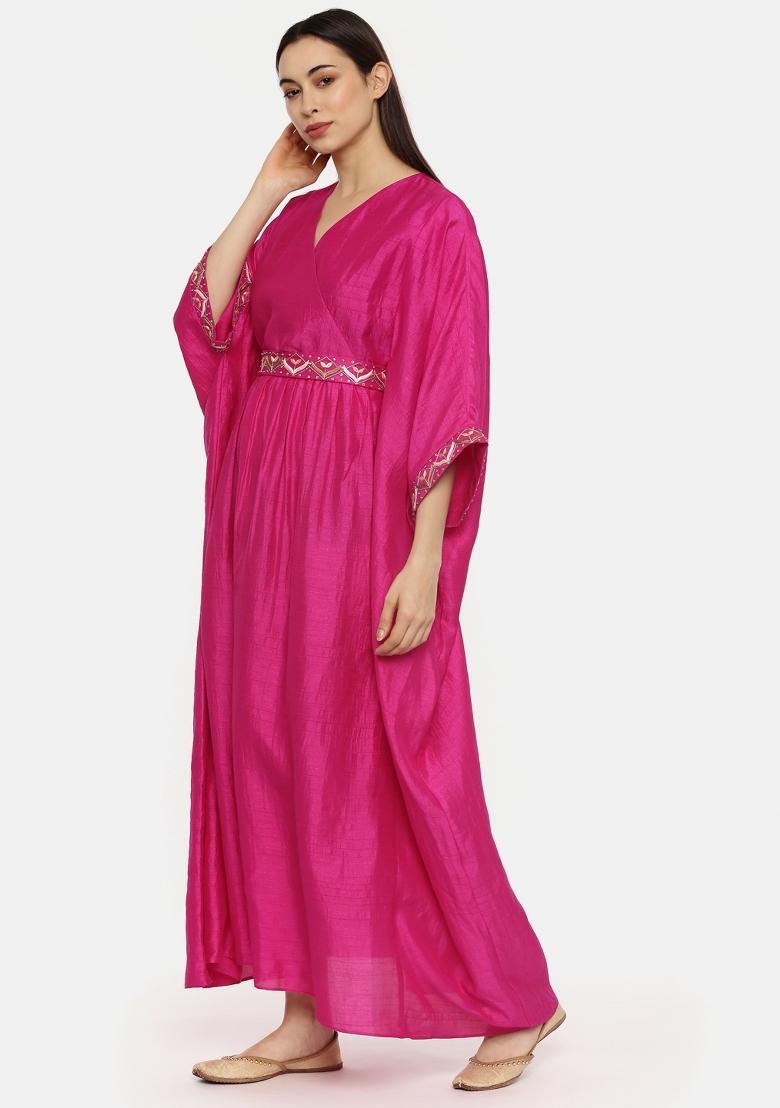 Pink Solid Silk Dress