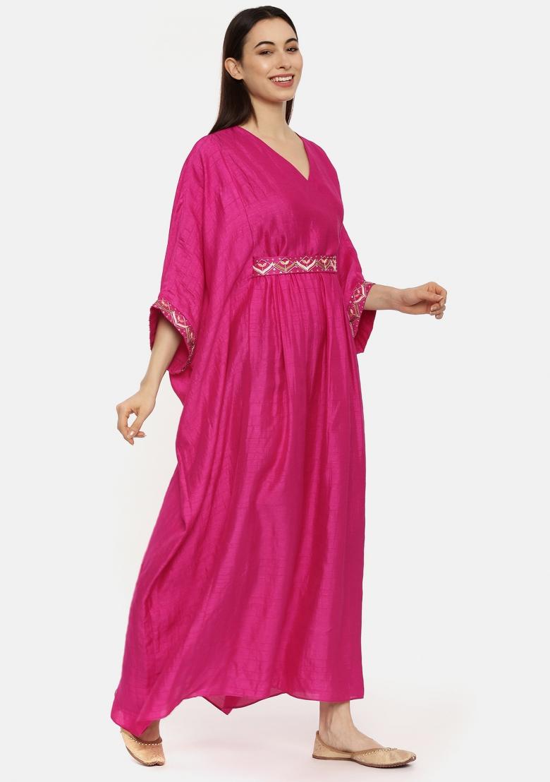 Pink Solid Silk Dress