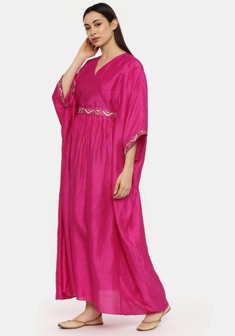 Pink Solid Silk Dress