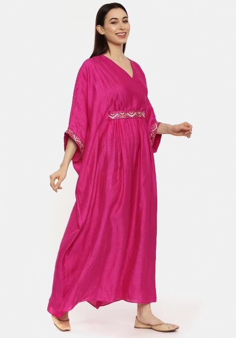 Pink Solid Silk Dress