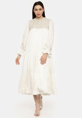 Ivory Embroidered Silk Dress