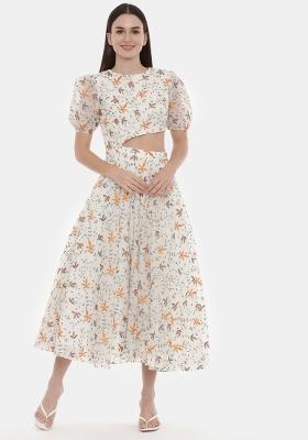 Ivory Embroidered Blended Dress