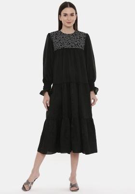 Black Embroidered Silk Dress