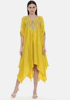 Yellow Embroidered Silk Dress