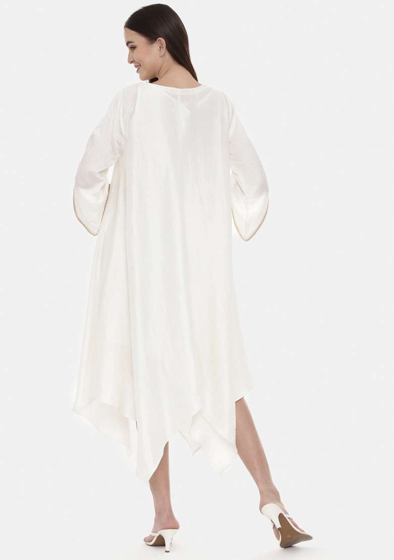 Ivory Embroidered Silk Blend Dress - Indya