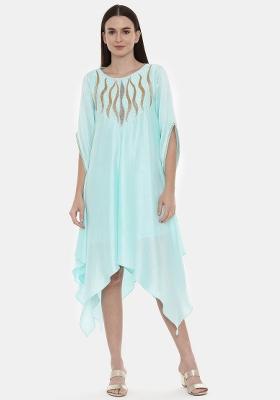 Aqua Blue Embroidered Silk Dress