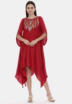 Red Embroidered Silk Dress