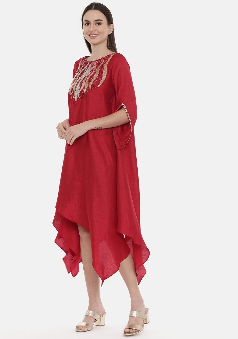 Red Embroidered Silk Dress