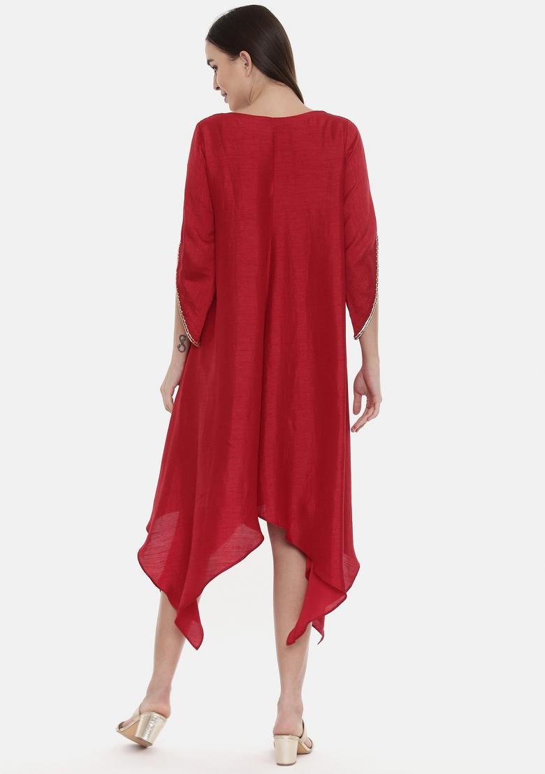 Red Embroidered Silk Dress