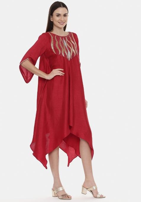 Red Embroidered Silk Dress